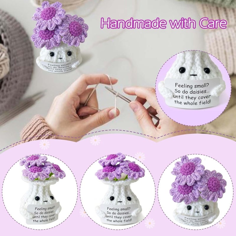 RFUYIR Valentines Inspirational Gifts for Women Positive Crochet Flowers- Feeling Small? - Mini Handmade Knitted Vase Plant Decor, Christmas Birthday Gifts for Women, Coworkers, Friends, Teacher - Image 4
